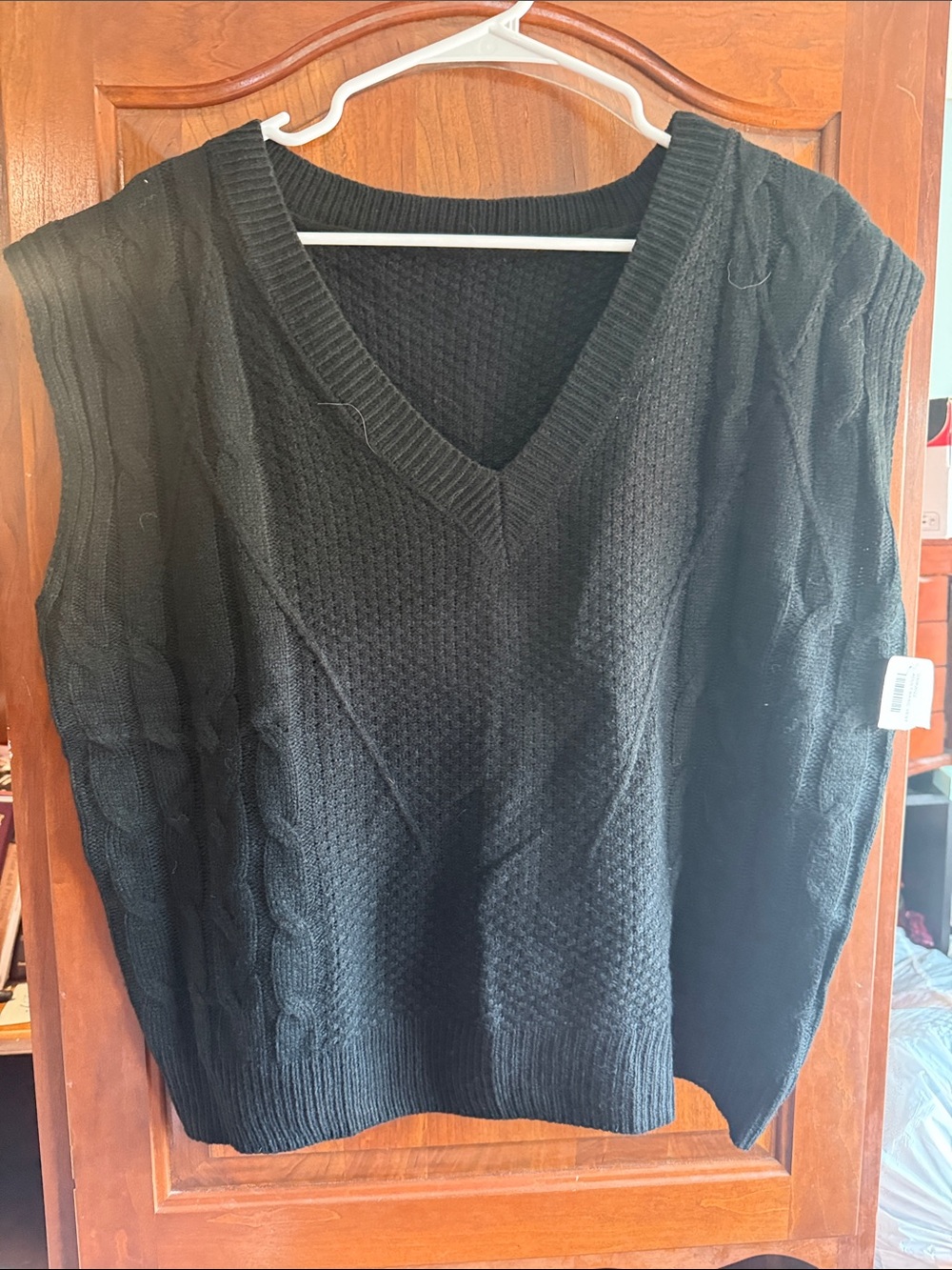 Black V-Neck Cable Knit Sweater - Women